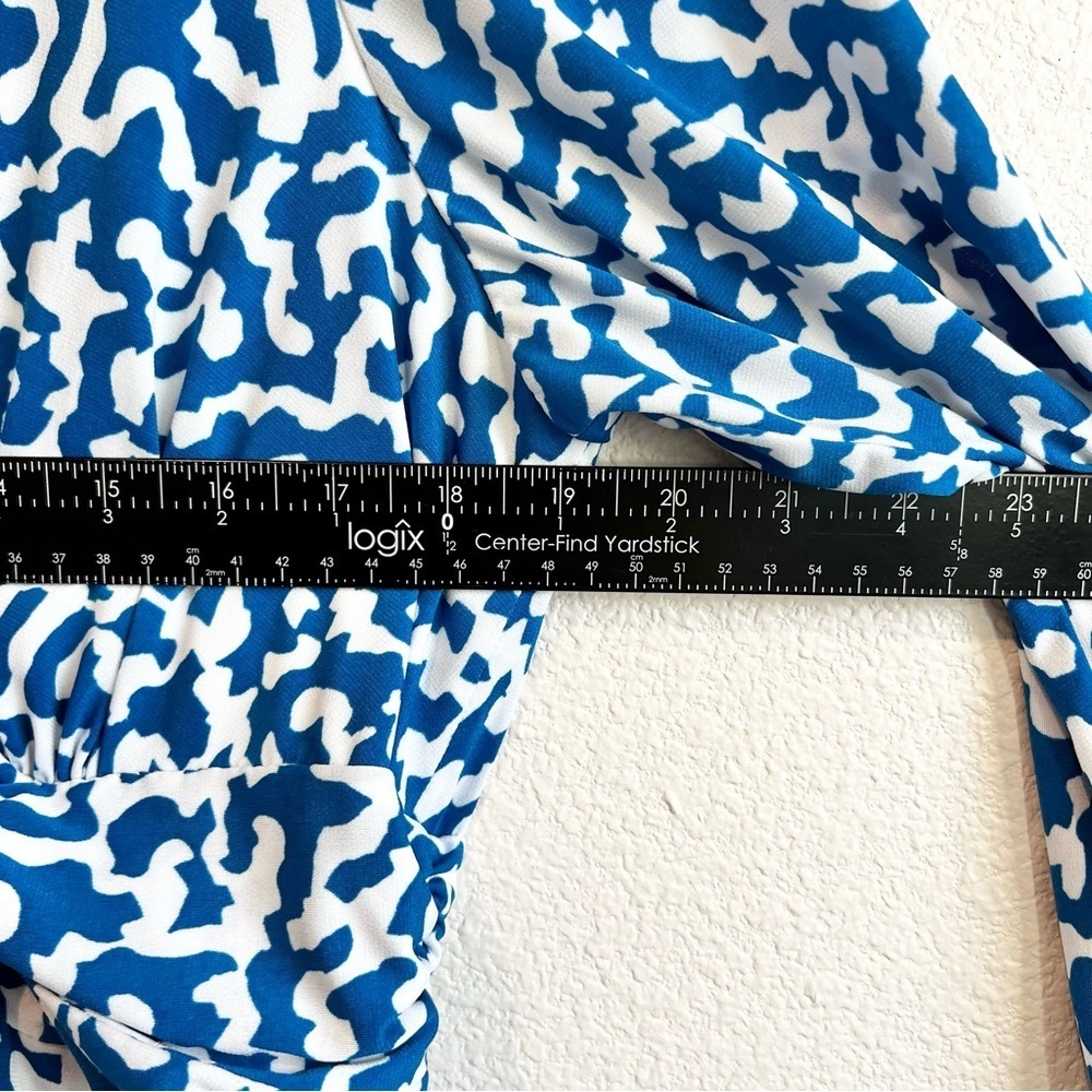 Christopher & Banks XL Faux Wrap Midi Dress Blue White Knot Front Flowy Stretch - Picture 6 of 10